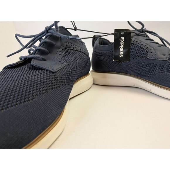 NEW Express Mens Size 12 Fabric Dress Sneakers Oxford Shoes Navy Blue Derby - Picture 12 of 16